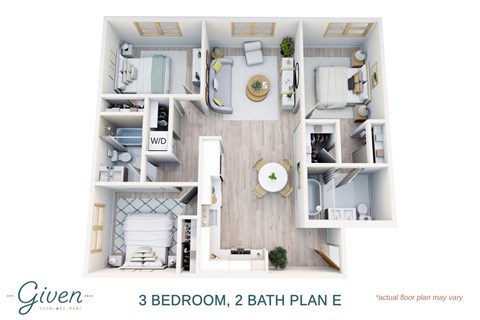 Floor plan for 3 beds, 2 baths, 1146 sqft