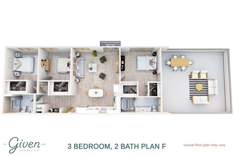 Floor plan for 3 beds, 2 baths, 1495 sqft