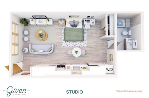 Floor plan for studio, 1 bath, 541 sqft
