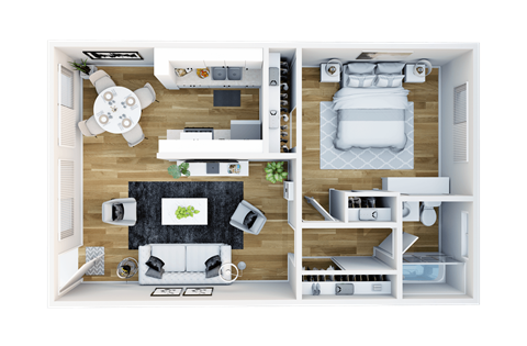 Floor plan for 1 bed, 1 bath