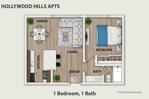 Floor plan for 1 bed, 1 bath, 550 sqft