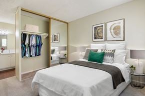 Torrance apartment for rent - Bedroom with a mirrored closet doors, carpeted floors