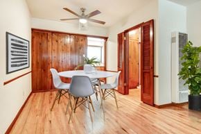 Valley Village apartment for rent - A dining room with a white table and chairs.