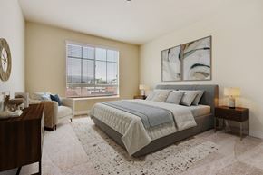 Encino apartment for rent - a bedroom with a large bed and a window