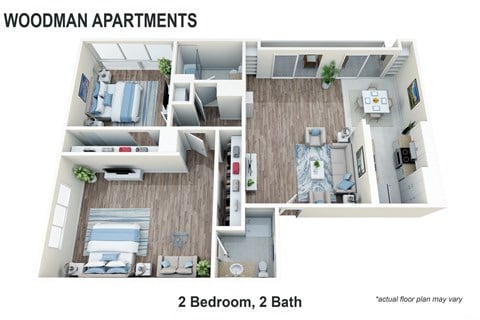 Floor plan for 2 beds, 2 baths, 850 sqft
