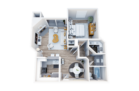 Floor plan for 1 bed, 1 bath, 661 sqft