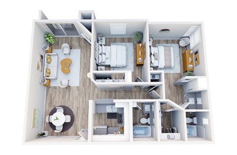 Floor plan for 2 beds, 2 baths, 1004 sqft