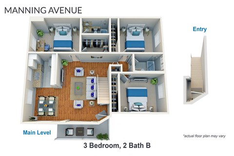 Floor plan for 3 beds, 2 baths, 1800 sqft