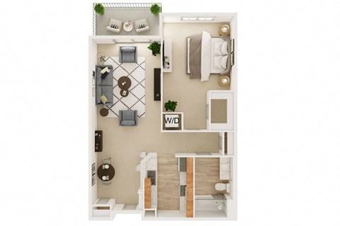 Floor plan for 1 bed, 1 bath, 917 sqft