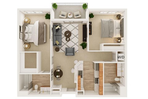 Floor plan for 2 beds, 2 baths, 1083 sqft