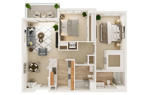 Floor plan for 2 beds, 2 baths, 1088 sqft