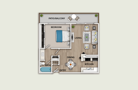 Floor plan for 1 bed, 1 bath, 800 sqft
