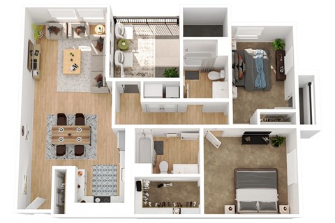 Floor plan for 2 beds, 2 baths, 1147 sqft