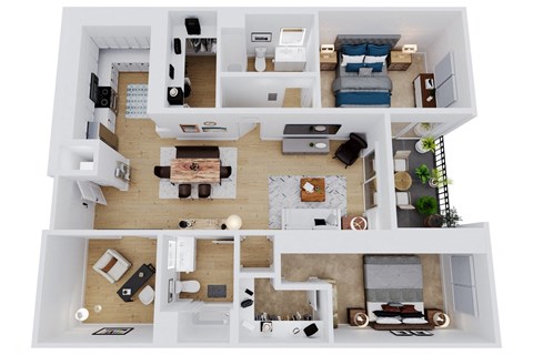 Floor plan for 2 beds, 2 baths, 1254 sqft