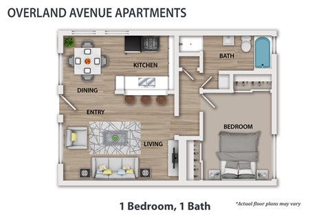 Floor plan for 1 bed, 1 bath, 600 sqft