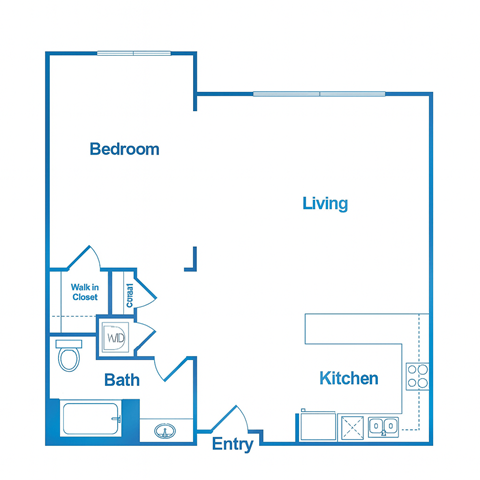 Floor plan for 1 bed, 1 bath, 1015 sqft