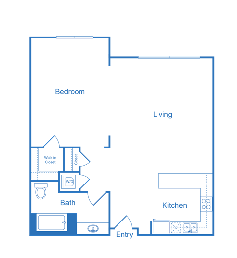 Floor plan for 1 bed, 1 bath, 940 sqft