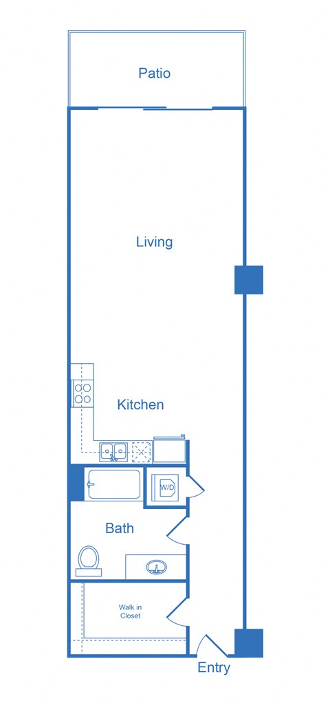 Floor plan for studio, 1 bath, 735 sqft