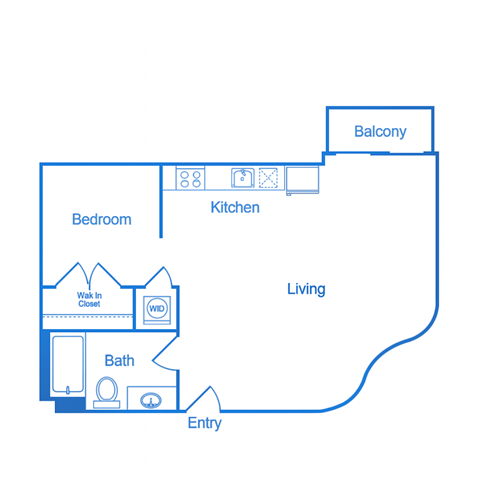 Floor plan for studio, 1 bath, 595 sqft
