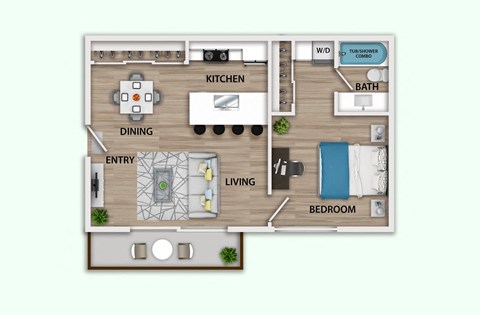 Floor plan for 1 bed, 1 bath, 800 sqft