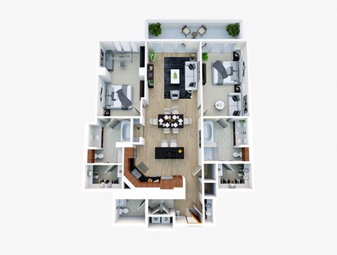 Floor plan for 2 beds, 2.5 baths, 1713 sqft