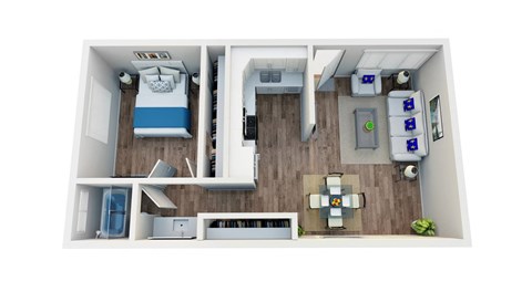 Floor plan for 1 bed, 1 bath, 700 sqft