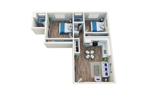 Floor plan for 2 beds, 2 baths, 1150 sqft
