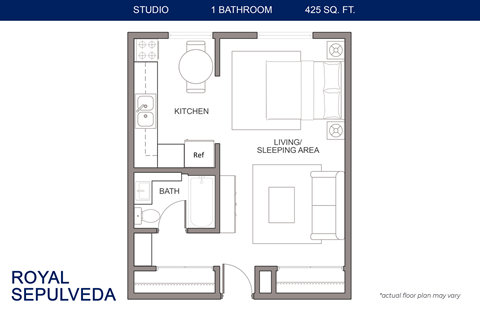 Floor plan for studio, 1 bath, 425 sqft