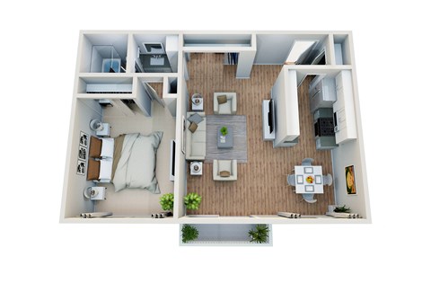 Floor plan for 1 bed, 1 bath, 750 sqft