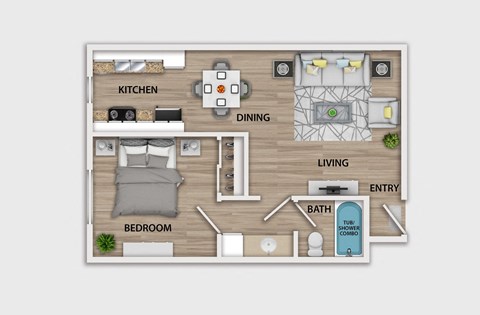 Floor plan for 1 bed, 1 bath, 655 sqft