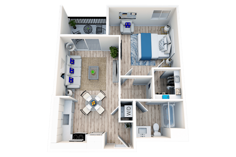 Floor plan for 1 bed, 1 bath, 780 sqft