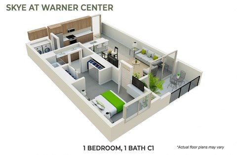 Floor plan for 1 bed, 1 bath, 808 sqft