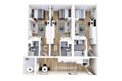 Floor plan for 1 bed, 1 bath, 442 sqft