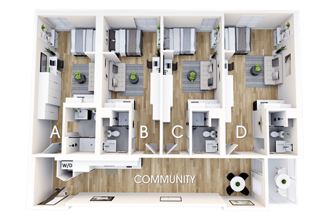 Floor plan for 1 bed, 1 bath, 442 sqft