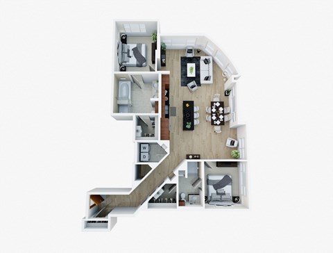 Floor plan for 2 beds, 2 baths, 1785 sqft