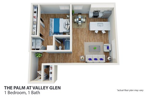 Floor plan for 1 bed, 1 bath, 800 sqft