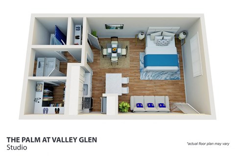 Floor plan for studio, 1 bath, 650 sqft
