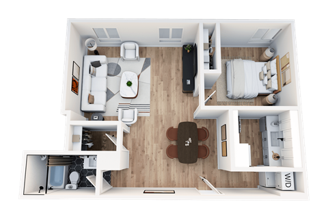 Floor plan for 1 bed, 1 bath, 749 sqft