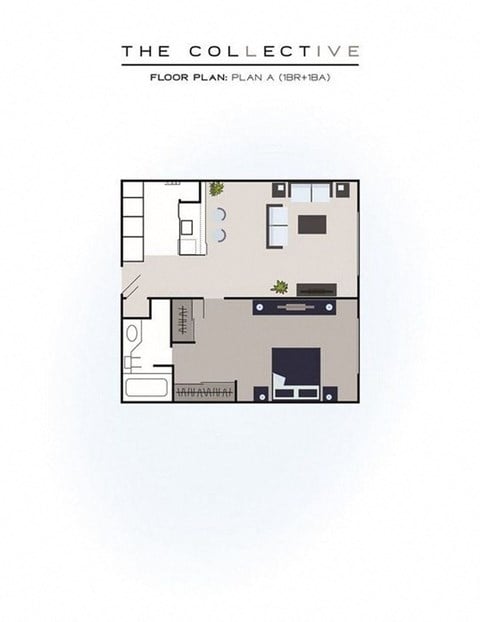 Floor plan for 1 bed, 1 bath, 515 sqft
