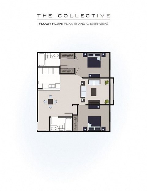Floor plan for 2 beds, 2 baths, 812 sqft