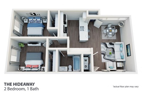 Floor plan for 2 beds, 1 bath, 1000 sqft