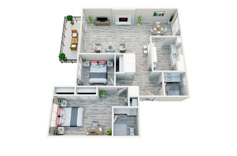 Floor plan for 2 beds, 2 baths, 1330 sqft