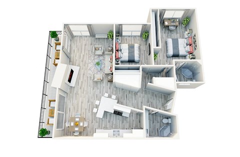 Floor plan for 2 beds, 2 baths, 1442 sqft