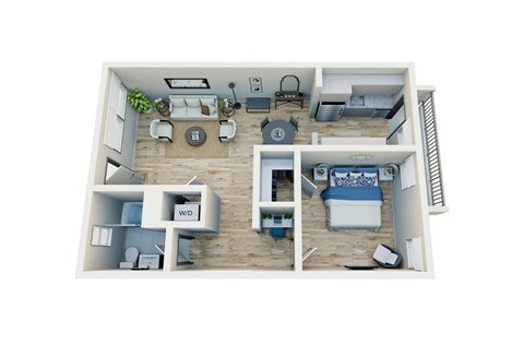 Floor plan for 1 bed, 1 bath, 700 sqft