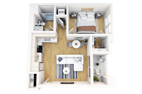 Floor plan for 1 bed, 1 bath, 1136 sqft