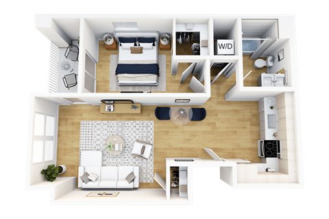 Floor plan for 1 bed, 1 bath, 735 sqft