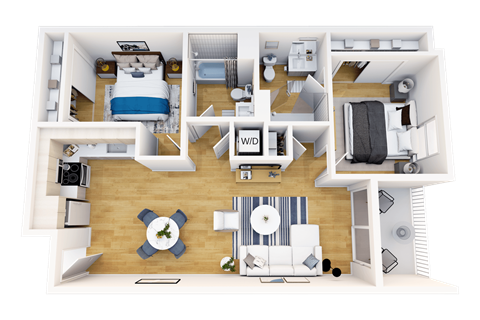 Floor plan for 1 bed, 2 baths, 976 sqft