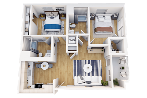 Floor plan for 2 beds, 2 baths, 899 sqft