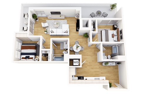 Floor plan for 2 beds, 2 baths, 1136 sqft