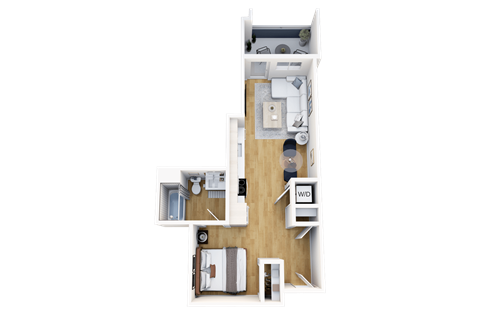 Floor plan for studio, 1 bath, 585 sqft